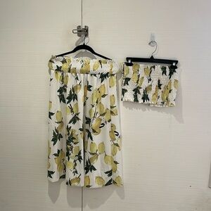 Two Piece smocked lemon top and skirt